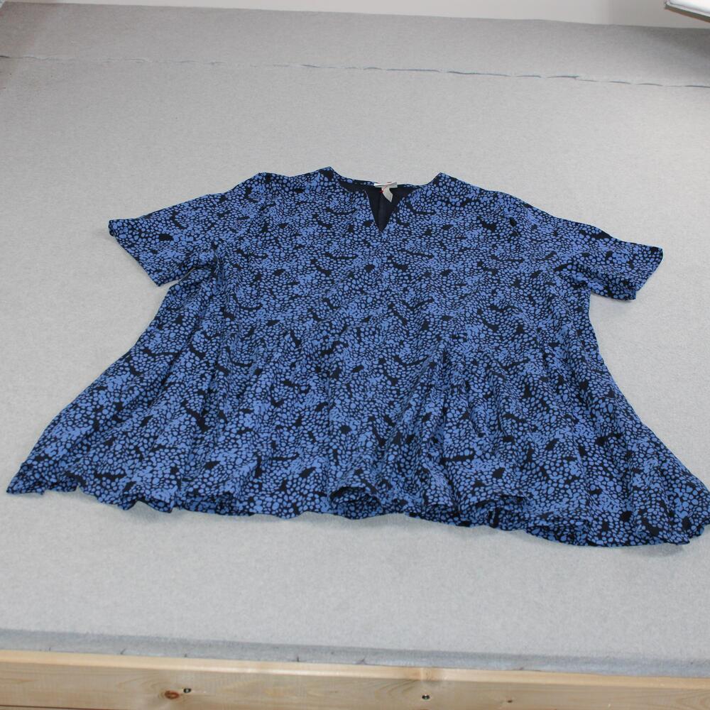 PURE By Ulla Popken Shirt Women 24/26 Blue Animal Print Short Sleeve Tunic Comfy